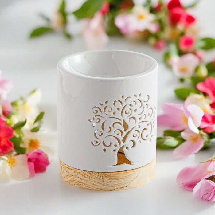 Parfumbrander uit de serie Céramy – Levensboom – Gelakte chemische kaarsenhouder – Verspreiding van geurde was, etherische oliën – Decoratief cadeau-idee