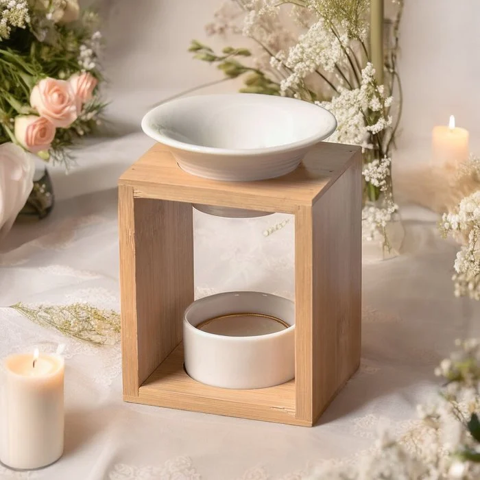 Parfumbrander Naturea-serie – Arina - geurkaarssmeltbrander – etherische olie en huisgeurverspreider – bamboe en keramiek aromatherapie kandelaar - Afbeelding 4