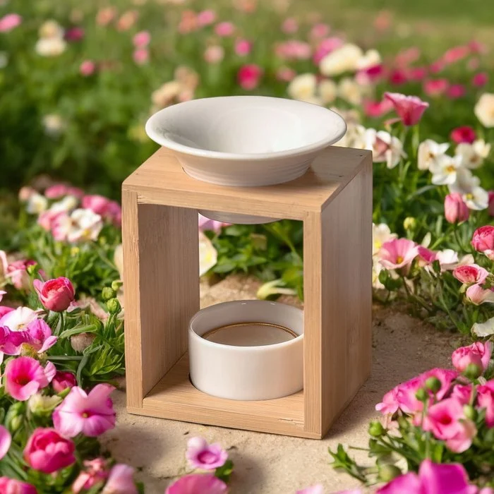 Parfumbrander Naturea-serie – Arina - geurkaarssmeltbrander – etherische olie en huisgeurverspreider – bamboe en keramiek aromatherapie kandelaar