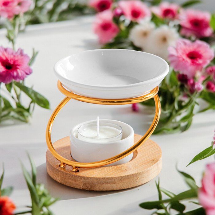 Parfumbrander uit de Simplicity-serie - Hula - Metaal, gelakt keramiek en bamboe - Cadeau-idee - Eenvoudige moderne decoratie