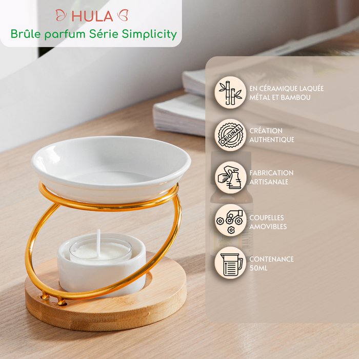 Parfumbrander uit de Simplicity-serie - Hula - Metaal, gelakt keramiek en bamboe - Cadeau-idee - Eenvoudige moderne decoratie - Afbeelding 2