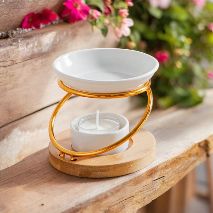 Parfumbrander uit de Simplicity-serie - Hula - Metaal, gelakt keramiek en bamboe - Cadeau-idee - Eenvoudige moderne decoratie - Afbeelding 5