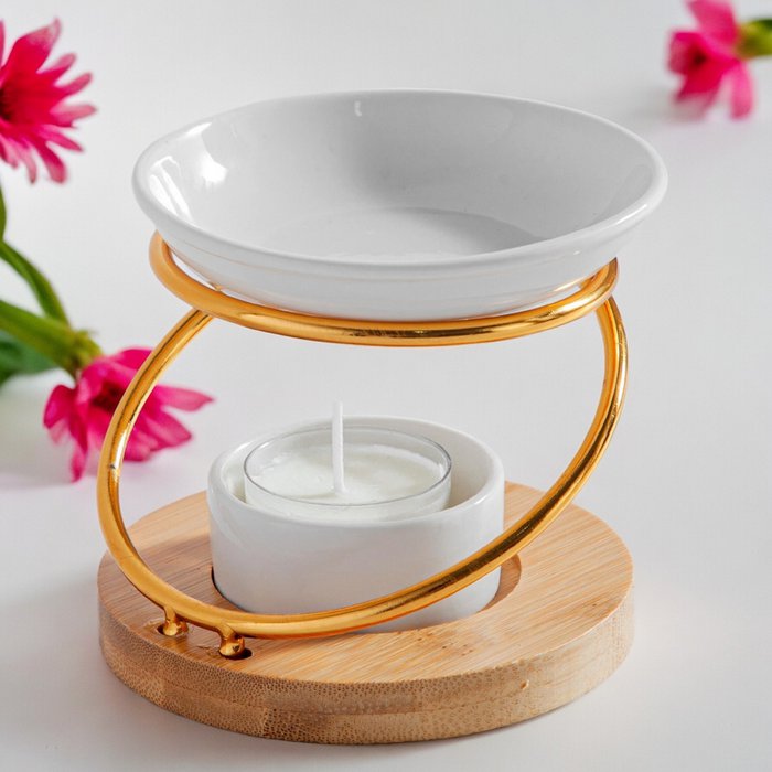 Parfumbrander uit de Simplicity-serie - Hula - Metaal, gelakt keramiek en bamboe - Cadeau-idee - Eenvoudige moderne decoratie - Afbeelding 3