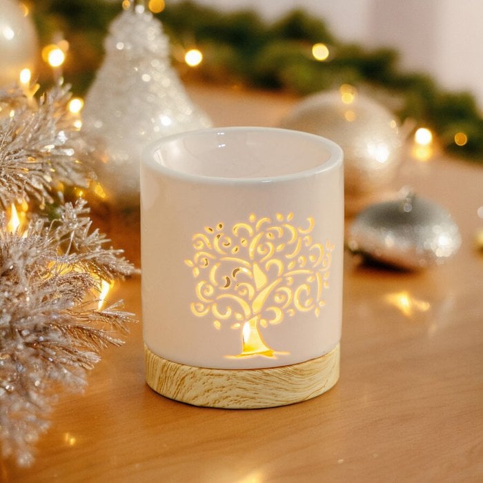 Parfumbrander uit de serie Céramy – Levensboom – Gelakte chemische kaarsenhouder – Verspreiding van geurde was, etherische oliën – Decoratief cadeau-idee - Afbeelding 4