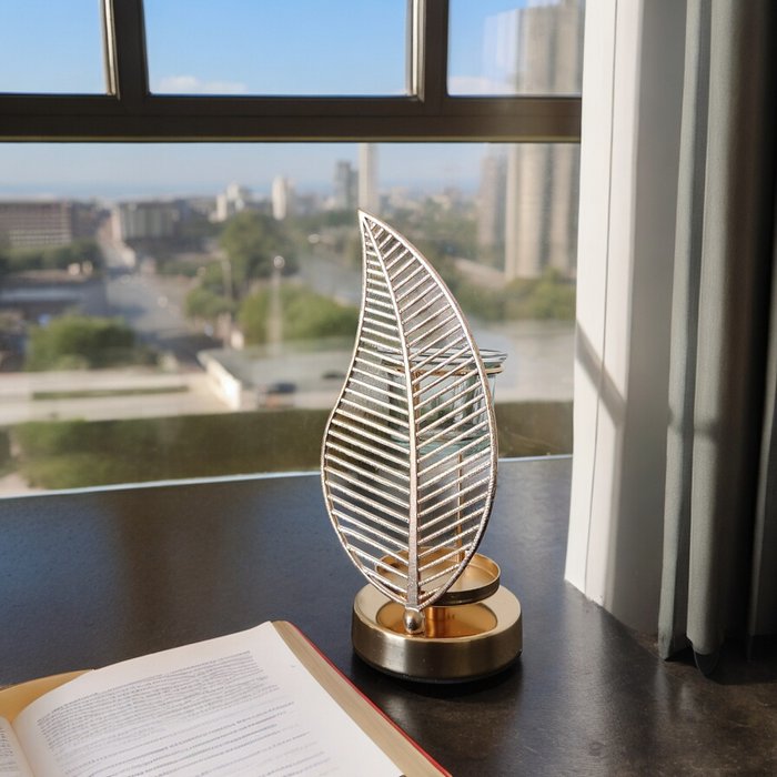 Oliebrander en gearomatiseerde fondant palminspiratie - diffuser brander etherische plantaardige, geurde fondantwas en kamergeur - in metalen decoratief - Afbeelding 2