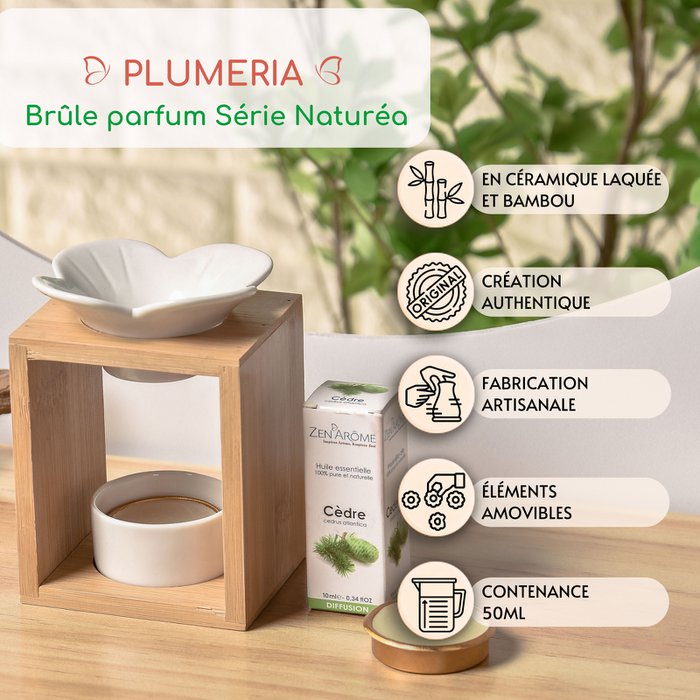 Parfumbrander Naturea Serie - Plumeria - in Keramiek en Bamboe - Aromatherapie, Geurende Wassen, Essentiële Oliën - Decoratief cadeau-idee - Afbeelding 6